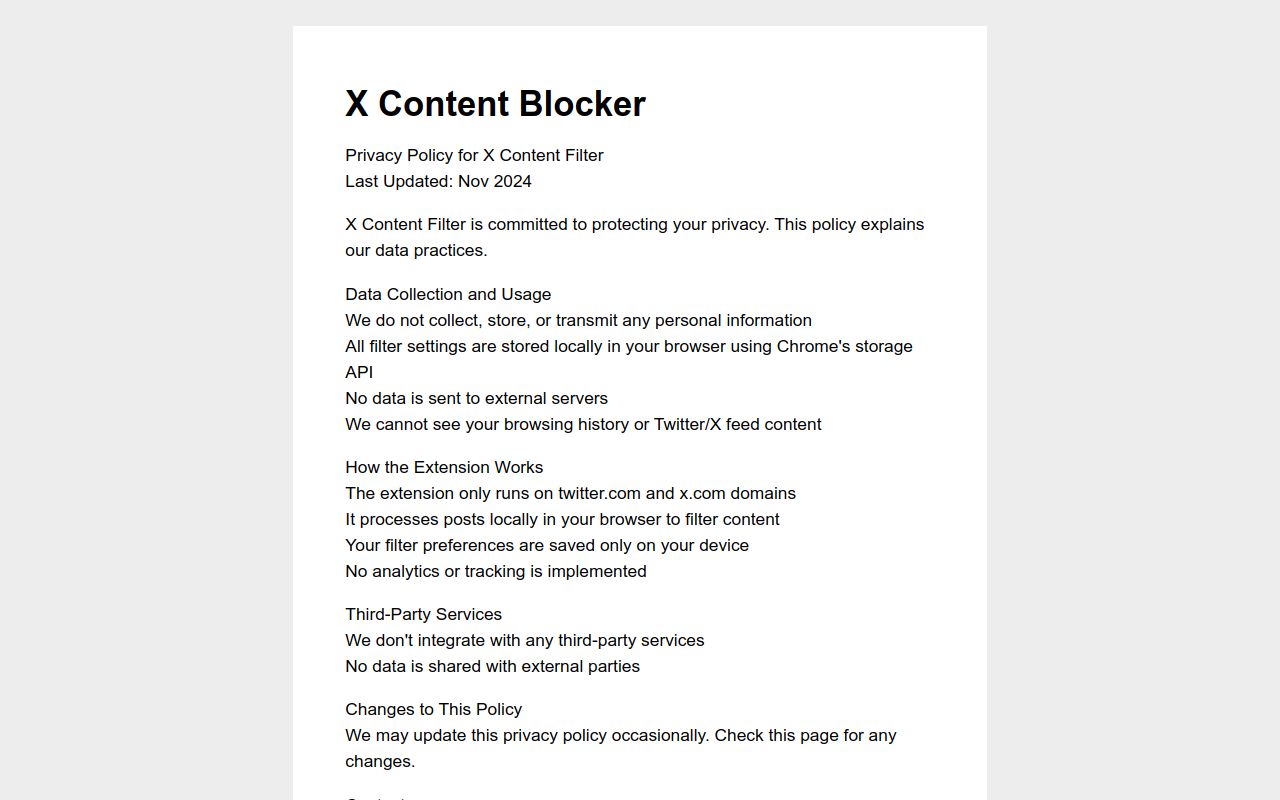 X Content Blocker Privacy